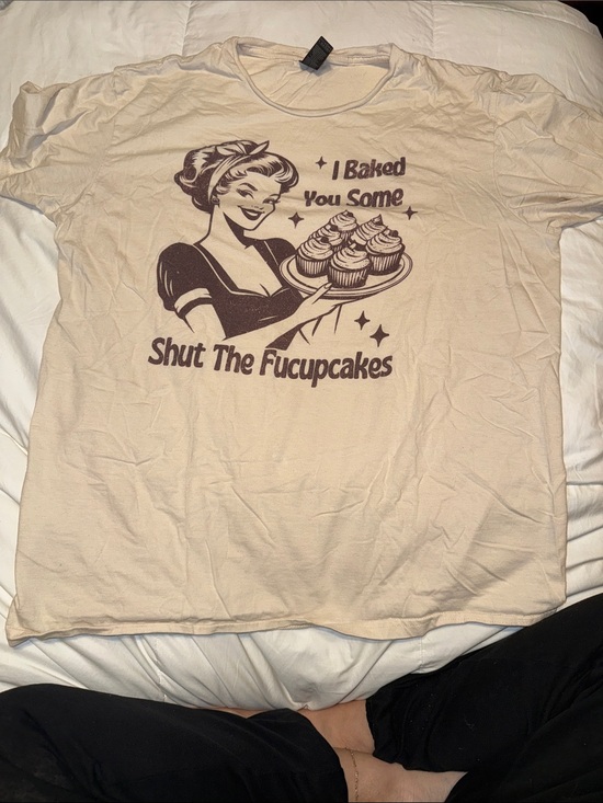 Tops - Graphic Tee "I Baked You Some" with Cupcake Design - Beige